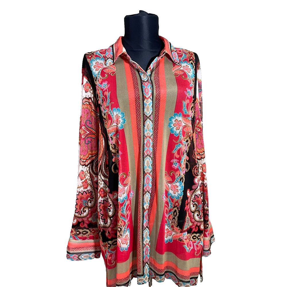 Chico’s Travelers Petite Boho Top 2 US 12 / 14P Floral Blouse Top travel work